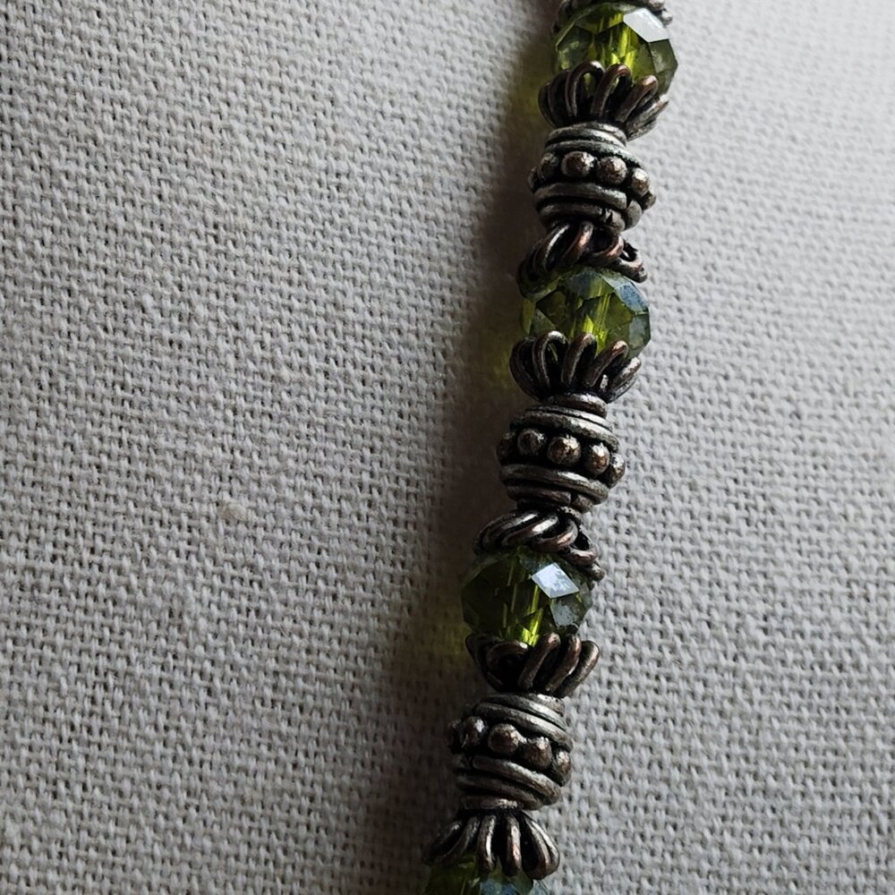 Artisan Beaded Necklace Green Faceted Stones, Glossy Brown Beads & Silver Accent - Picture 4 of 9